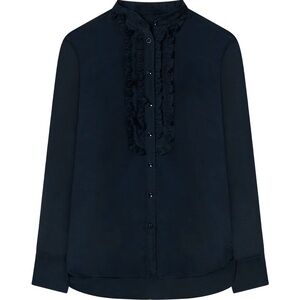 NWT Knatchbull The Deck London Ruffle Front Blouse in Navy Cotton Silk US 8